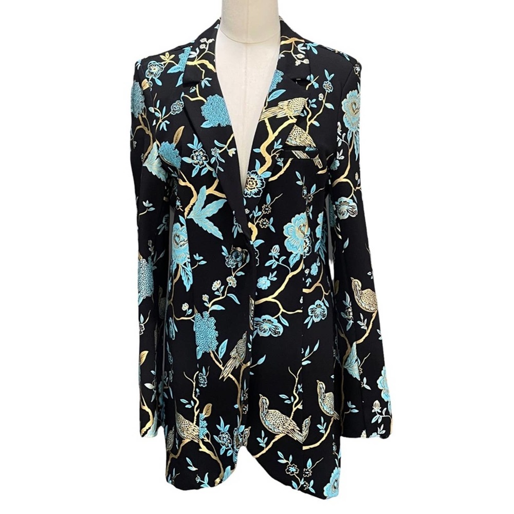SOFT SURROUNDINGS Metallic black jacket with gold & blue floral print - Picture 8 of 8